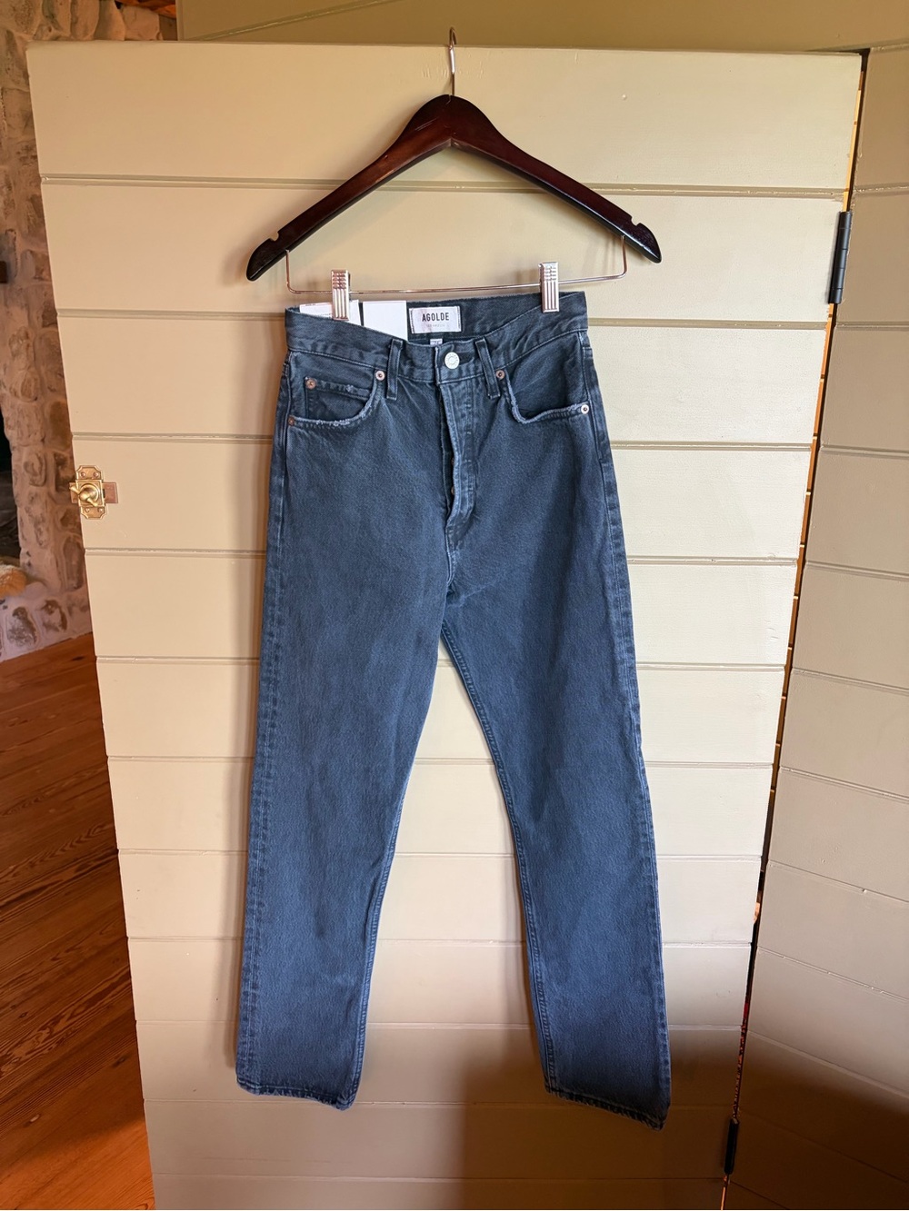 Agolde 90's Pinch Waist High Rise Straight Jeans in Vanta Black